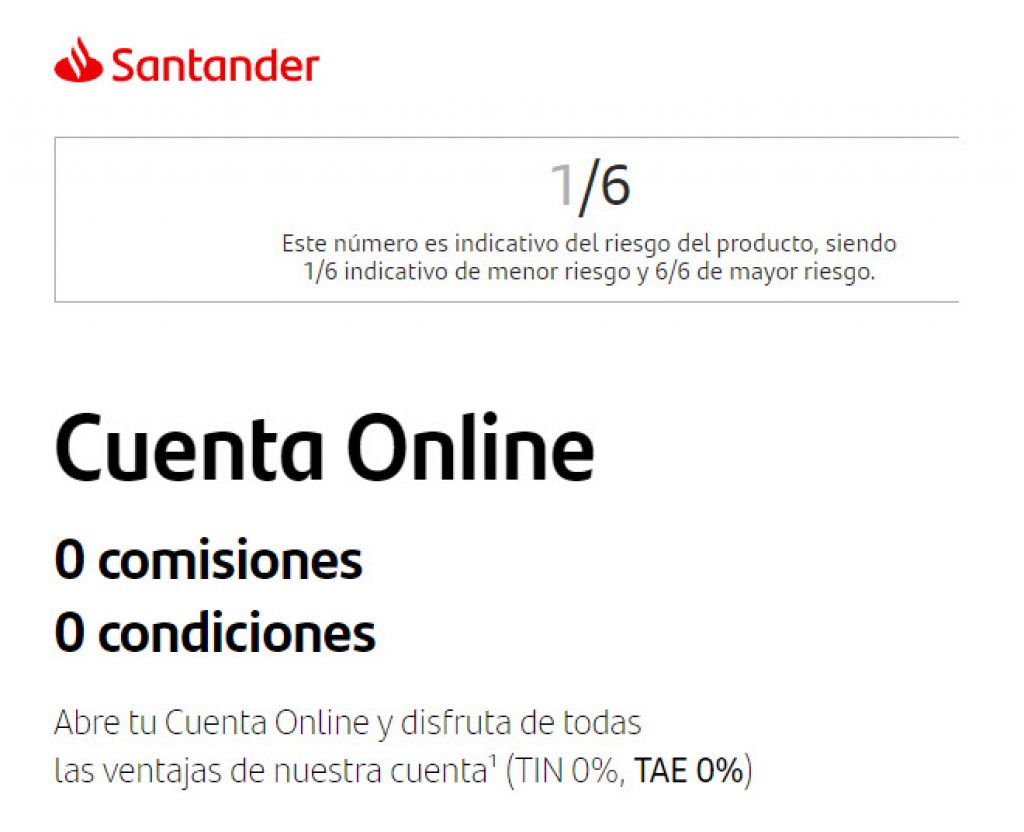 Comisiones de la Cuenta Online Santander