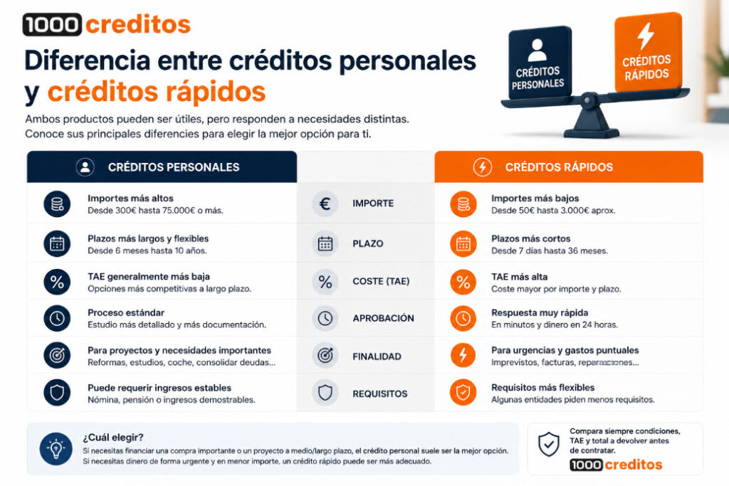 Diferencia entre créditos personales y créditos rápidos