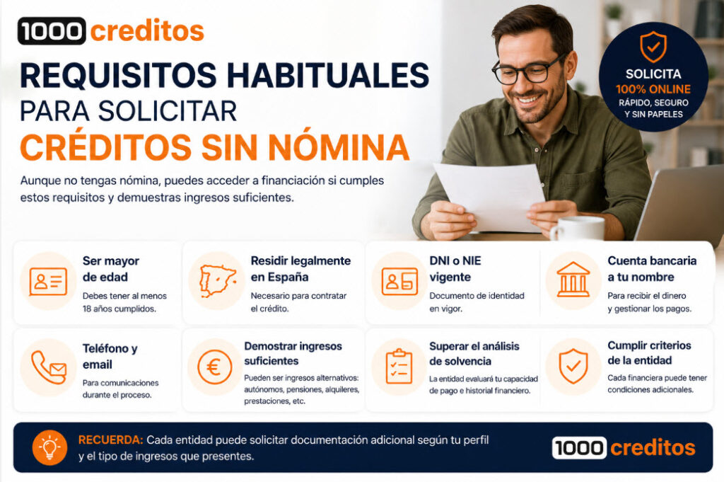 Requisitos habituales para solicitar créditos sin nómina